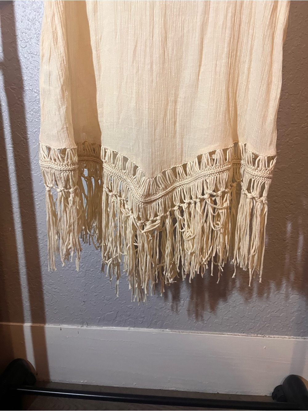 SHEIN Cream Fringe Crochet Boho Sleeveless Cover Up Women’s Large - Picture 4 of 5